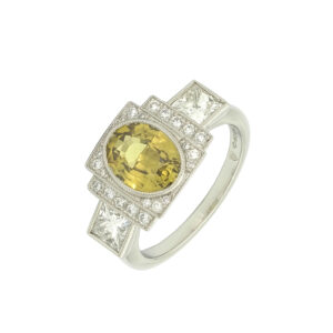 Platinum 1.04ct Diamond &#038; Green Sapphire Dress Ring