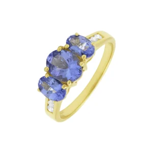 18ct Yellow Gold 0.09ct Diamond And 2.05ct Tanzanite 3 Stone Ring
