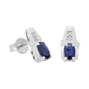 9ct White Gold 0.01ct Diamond & 0.40ct Sapphire Stud Earrings
