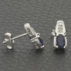 9ct White Gold 0.01ct Diamond &#038; 0.40ct Sapphire Stud Earrings