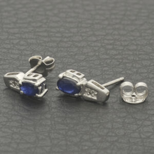 9ct White Gold 0.01ct Diamond &#038; 0.40ct Sapphire Stud Earrings