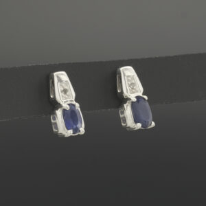 9ct White Gold 0.01ct Diamond &#038; 0.40ct Sapphire Stud Earrings
