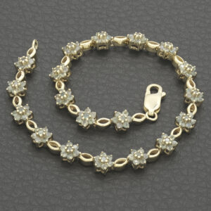 9ct Yellow Gold Emerald Flower Bracelet 7.5&#8221; 5.5mm