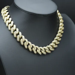 9ct Yellow Gold 24.72ct Diamond Cuban Chain 20″ 19mm
