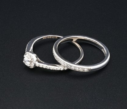 18ct White Gold 0.20ct Round Diamond Ring & 0.08ct Diamond Half Eternity Band