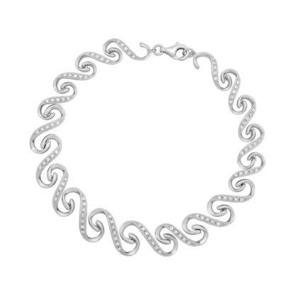 18ct White Gold 0.20ct Diamond Swirl Bracelet 8" 11mm
