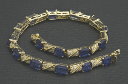 18ct Yellow Gold 0.32ct Diamond & Sapphire Bracelet 7.5" 4mm - Image 4