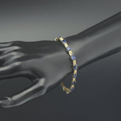18ct Yellow Gold 0.32ct Diamond & Sapphire Bracelet 7.5" 4mm - Image 3