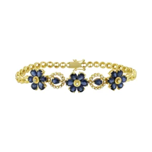 14ct Yellow Gold 0.24ct Diamond &#038; 4.00ct Sapphire Bracelet 7&#8243;