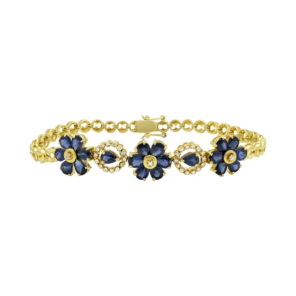 14ct Yellow Gold 0.24ct Diamond & 4.00ct Sapphire Bracelet 7"