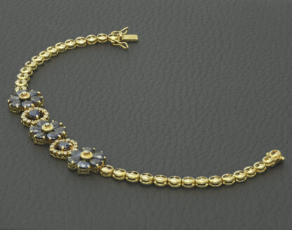 14ct Yellow Gold 0.24ct Diamond & 4.00ct Sapphire Bracelet 7" - Image 2