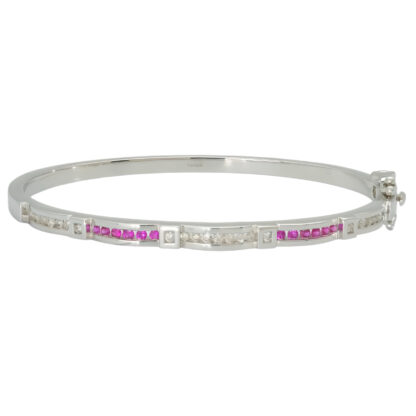 18ct White Gold 0.25ct Diamond And 0.10ct Ruby Bangle