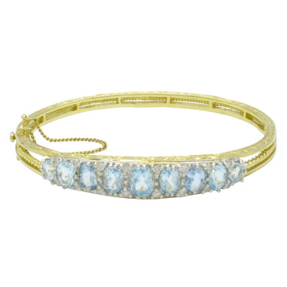 9ct Yellow Gold 0.50ct Diamond & Aquamarine Bangle