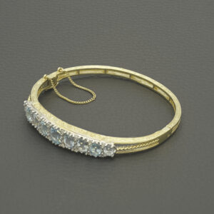 9ct Yellow Gold 0.50ct Diamond & Aquamarine Bangle