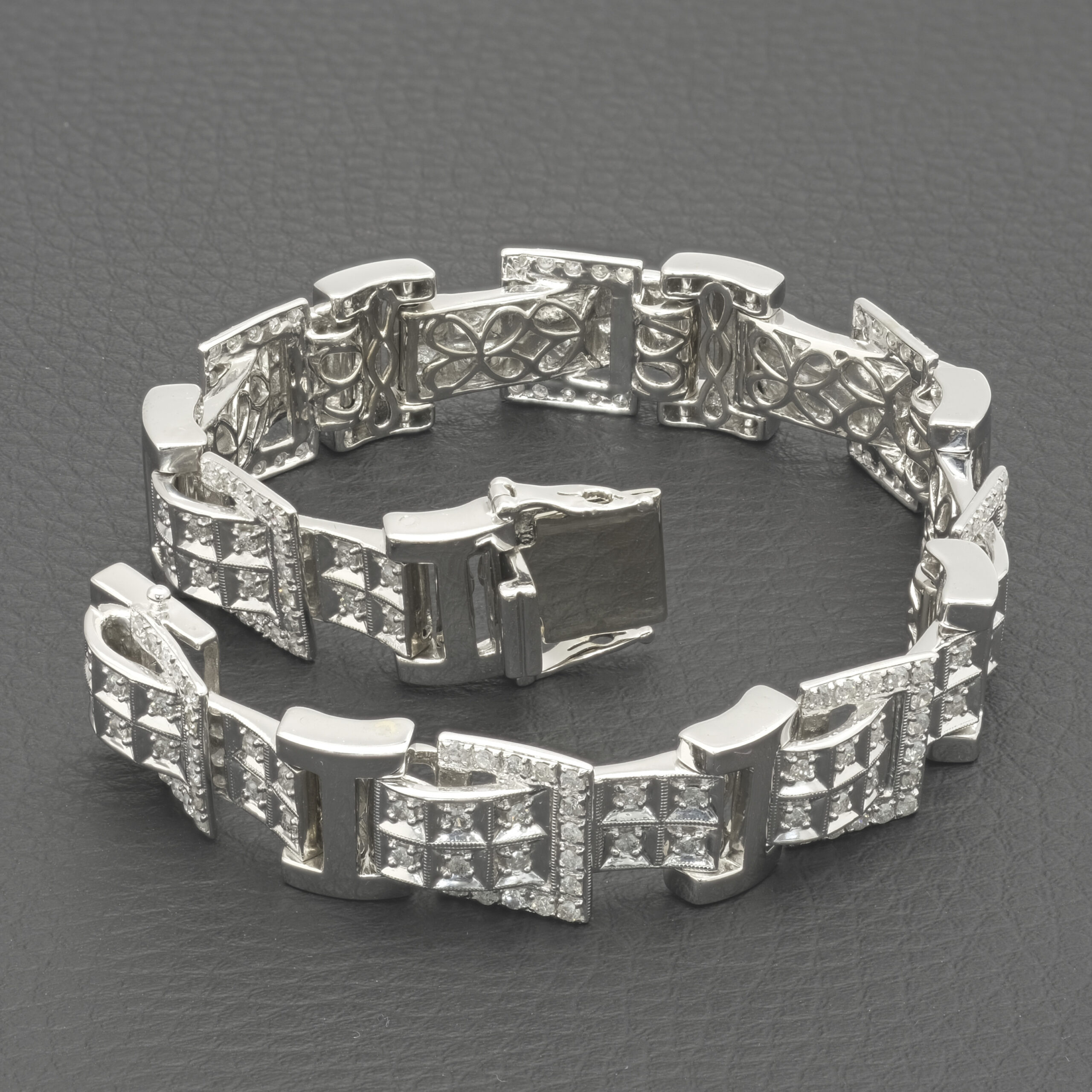 14ct White Gold 2.00ct Diamond Fancy Link Bracelet 8.5" 14mm - Image 2