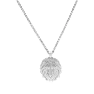 Platinum 0.05ct Diamond Necklace & Lion Pendant 18″ 2mm