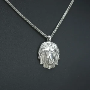 Platinum 0.05ct Diamond Necklace & Lion Pendant 18″ 2mm