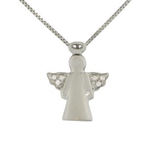 18ct White Gold Diamond Angel Pendant &#038; 18ct Chain