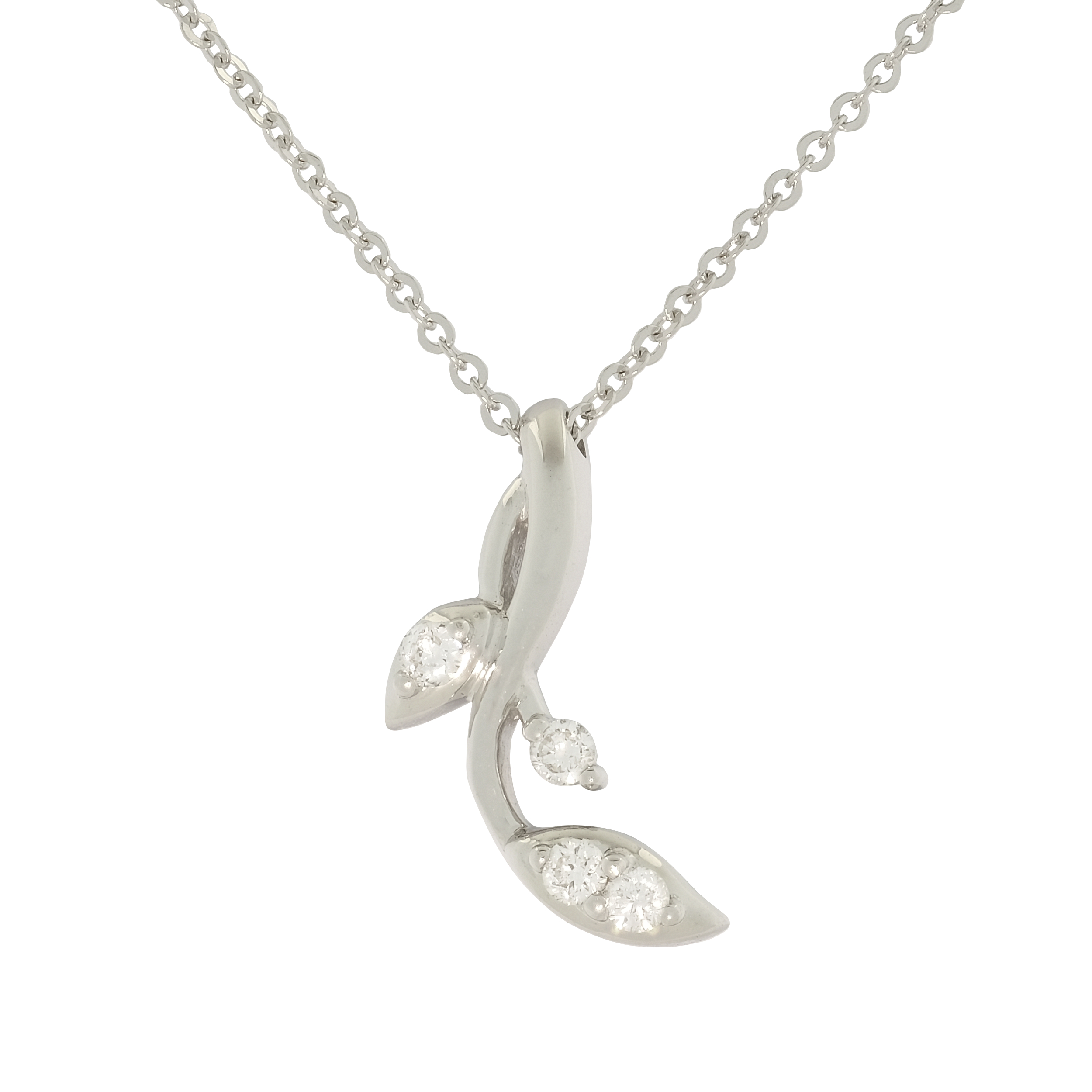 18ct White Gold Diamond Leaf Pendant & 18ct Chain