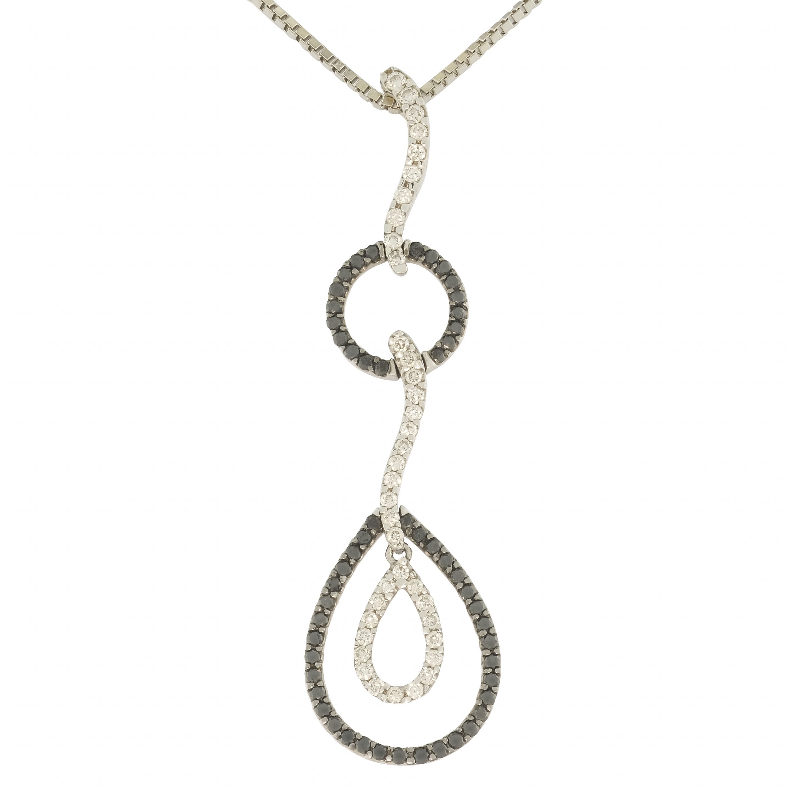 18ct White Gold Diamond & Black Diamond Pendant & Chain