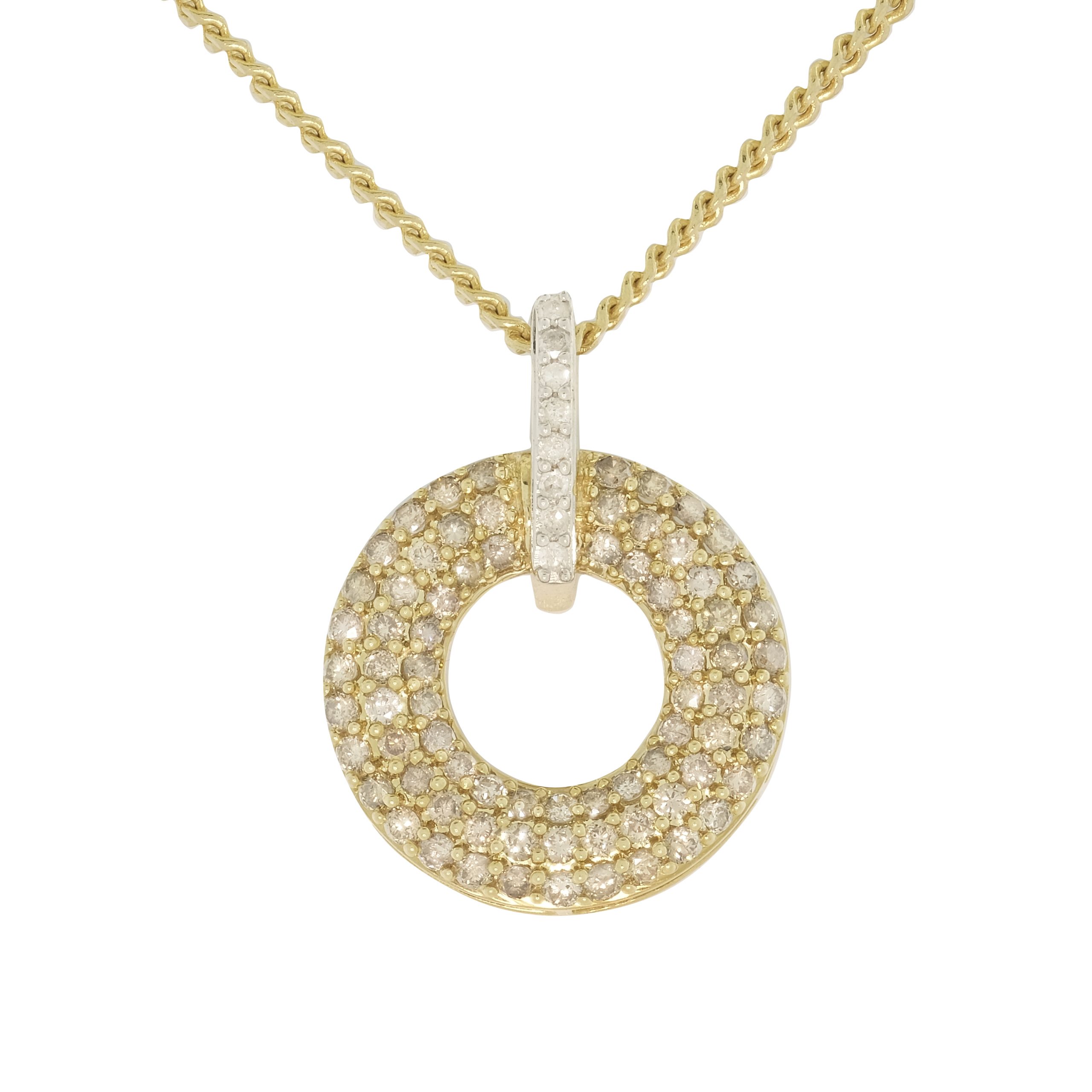 9ct Yellow Gold 0.75ct Circle Pendant & 18ct Yellow Gold Chain