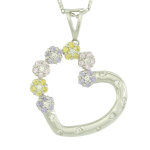 18ct White Gold Gemstone Heart Pendant &#038; Chain