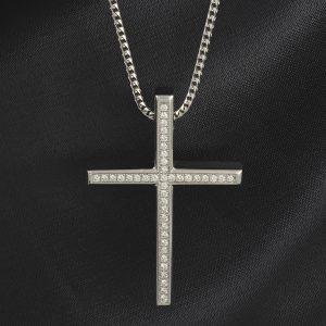 18ct White Gold 0.41ct Diamond Cross & Franco Chain 18″