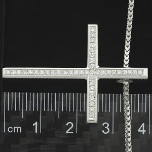 18ct White Gold 0.41ct Diamond Cross & Franco Chain 18″