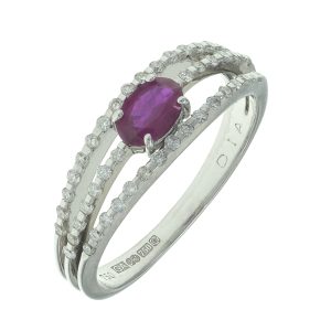 18ct White Gold 0.35ct Ruby &#038; 0.20ct Split Band Ring