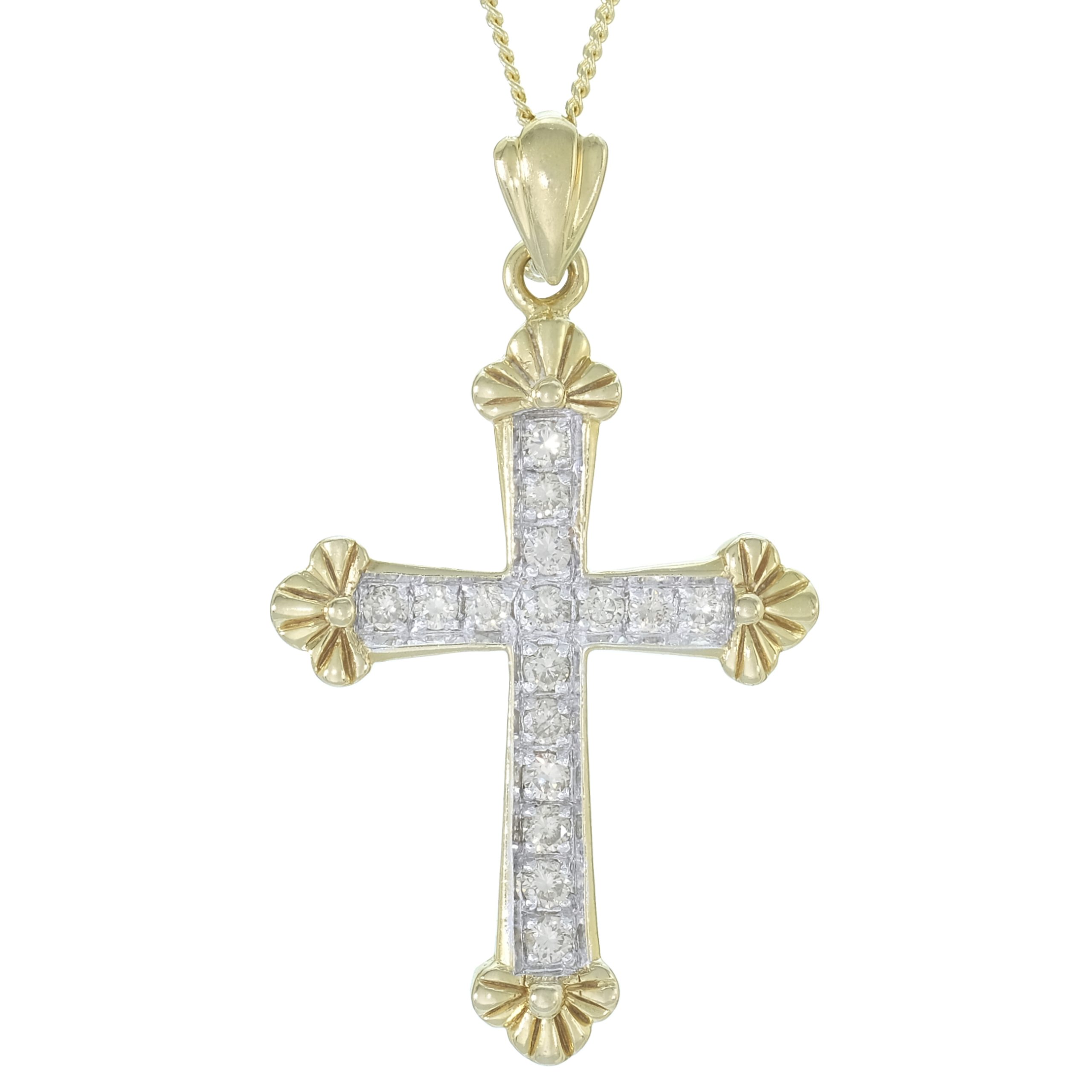 18ct Yellow Gold 0.02ct Diamond And Sapphire Cross Pendant And Chain 16