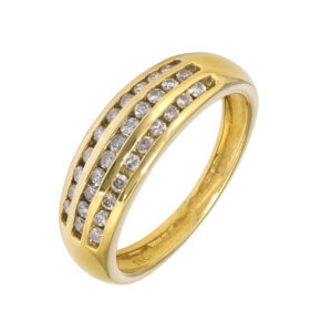 18ct Yellow Gold 0.15ct Diamond 3 Row Ring
