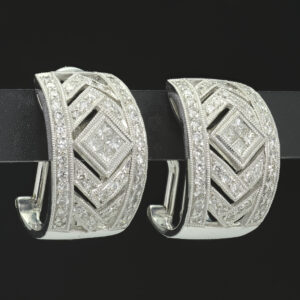18ct White Gold 0.60ct Diamond Milgrain Half Hoop Earrings