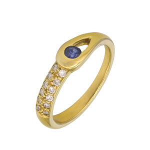 18ct Yellow Gold 0.05ct Diamond And Sapphire Loop Ring