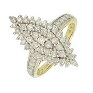 9ct Yellow Gold 0.75ct Diamond Marquise Cluster Ring