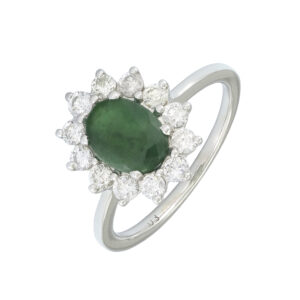 18ct White Gold 0.85ct Emerald And 0.35ct Diamond Cluster Ring