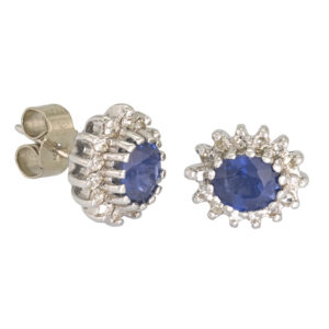 18ct White Gold 0.50ct Sapphire 0.10ct Diamonds Cluster Earrings