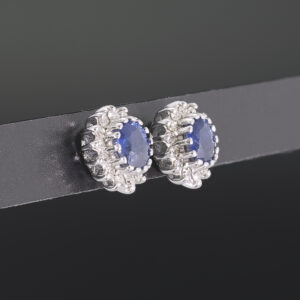 18ct White Gold 0.50ct Sapphire 0.10ct Diamonds Cluster Earrings