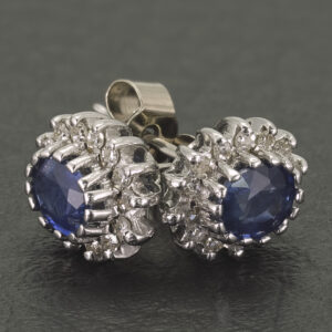 18ct White Gold 0.50ct Sapphire 0.10ct Diamonds Cluster Earrings
