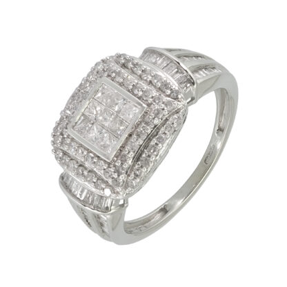 9ct White Gold 1.00ct Diamond Cluster Ring