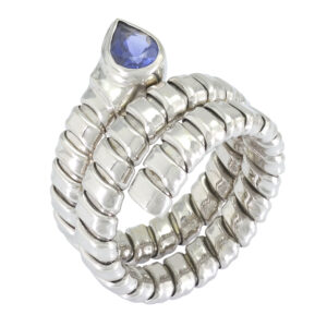 18ct White Gold Pear Shaped Iolite Expandable Snake Ring