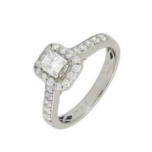 Platinum 0.77ct Emerald Cut Diamond Halo Ring