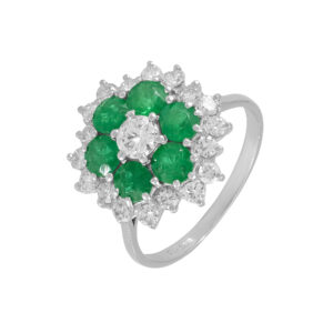 18ct White Gold 0.50ct Diamond And Emerald Cluster Ring