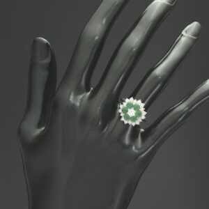18ct White Gold 0.50ct Diamond And Emerald Cluster Ring