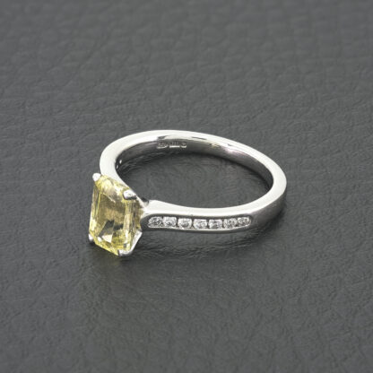 Platinum 1.20ct Emerald Cut Yellow Sapphire And 0.06ct Diamond Ring - Image 2