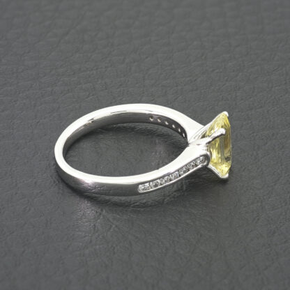 Platinum 1.20ct Emerald Cut Yellow Sapphire And 0.06ct Diamond Ring - Image 4