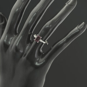 18ct White Gold Emerald Cut Rhodelite Garnet And Diamond Ring