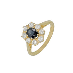 18ct Yellow Gold 0.80ct Sapphire And 0.50ct Diamond Cluster Ring