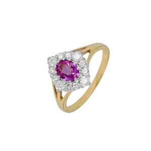 18ct Yellow Gold 0.70ct Pink Sapphire And 0.50ct Diamond Cluster Ring