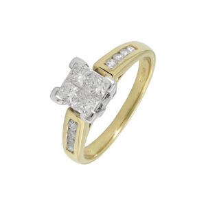 18ct Yellow Gold 0.75ct Princess Cut Diamond Cluster Ring