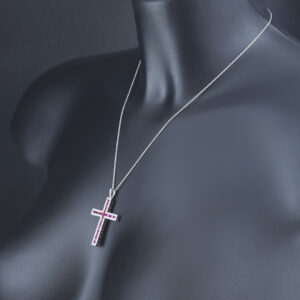 18ct White Gold Ruby and 0.50ct Diamond Cross Necklace 18&#8243;